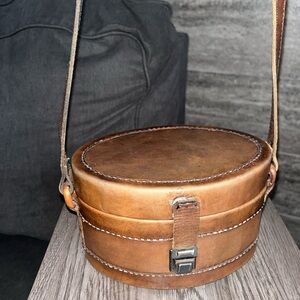 Vintage Handmade Indonesian Leather Canteen Bag Batik Lining + Bonus coin purse